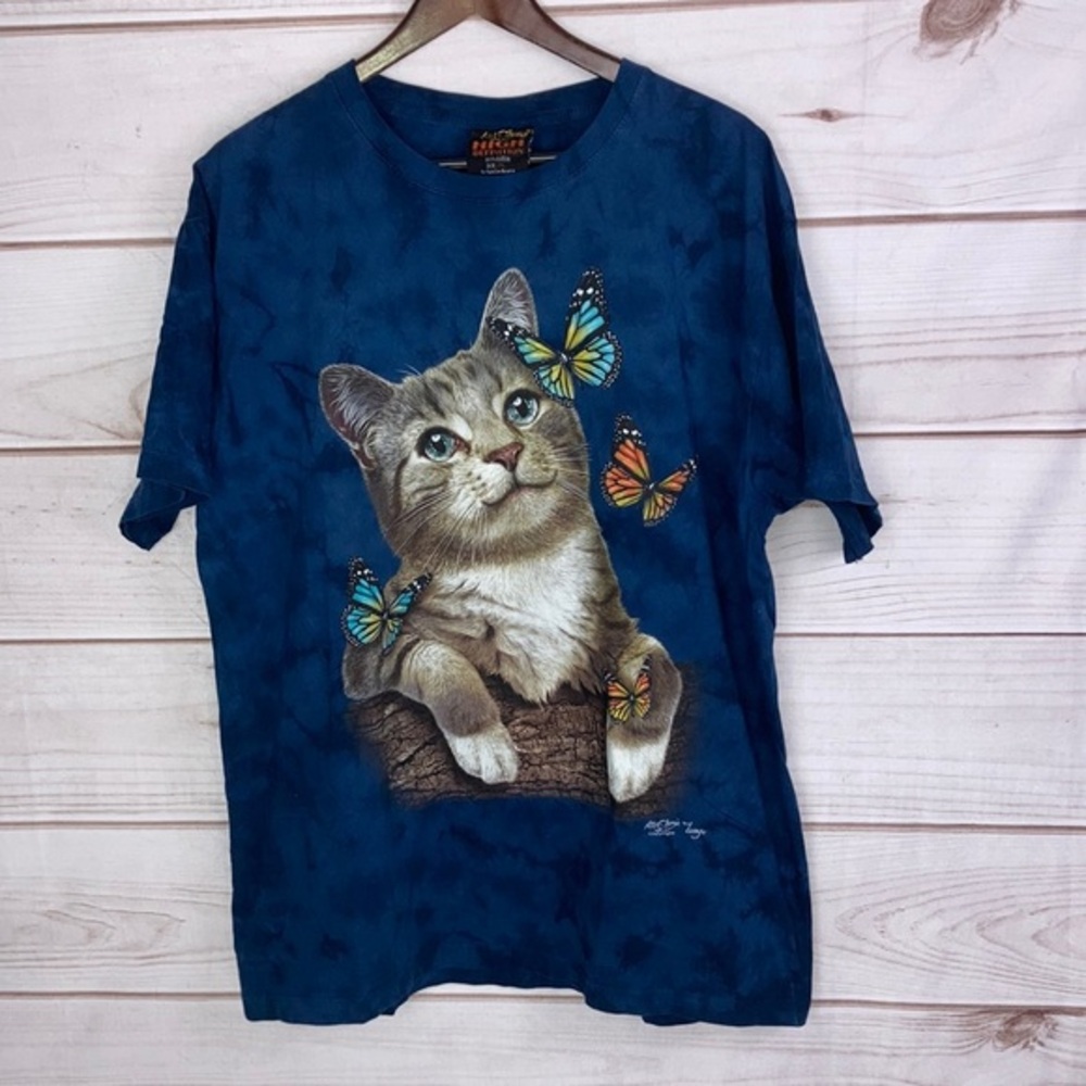 Rock Chang High Definition Cat & Butterflies Shirt Grannycore - Size XL